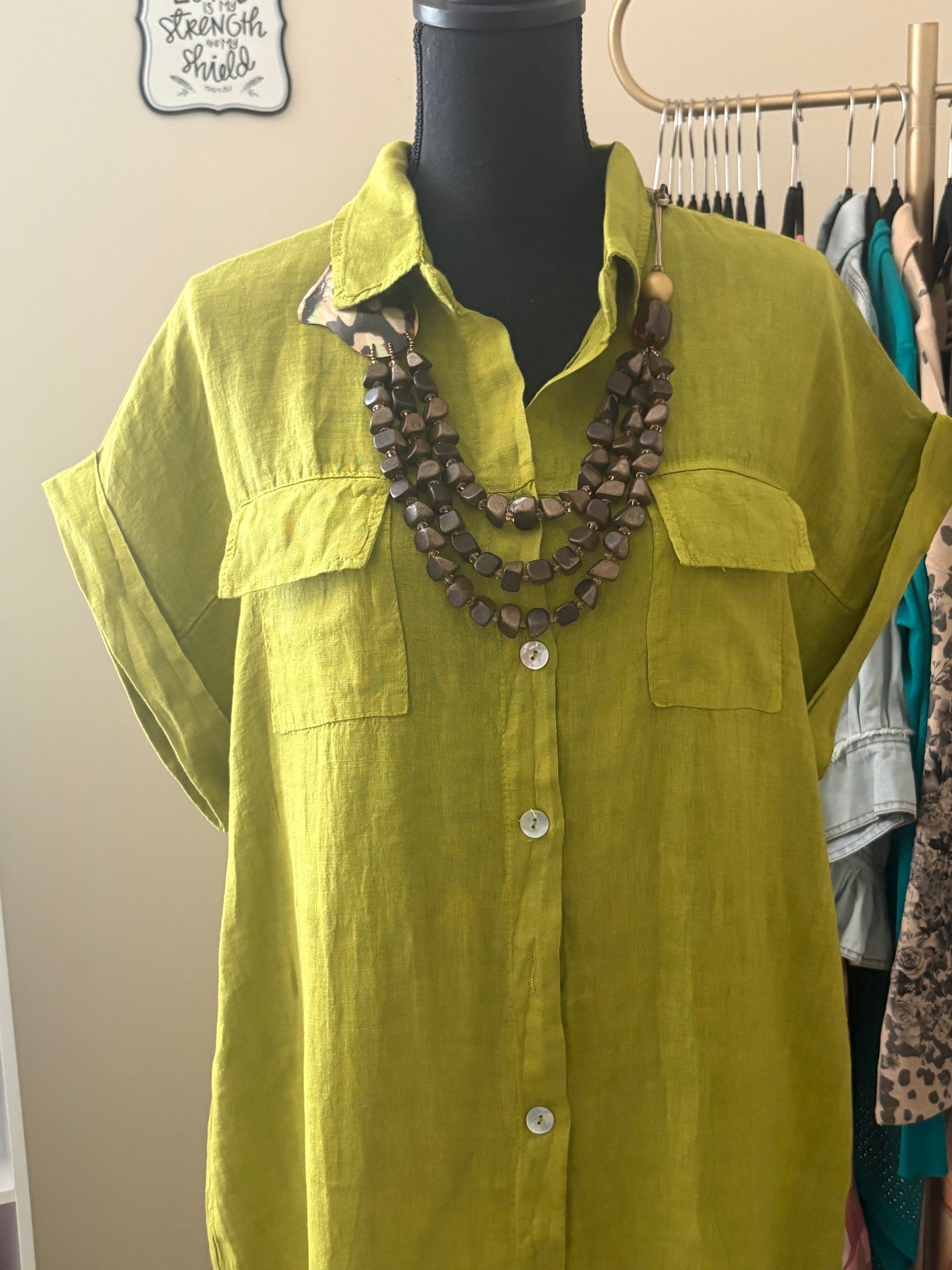 Vestido de Lino Primavera-Verano | Verde, Beige & Azul Marino