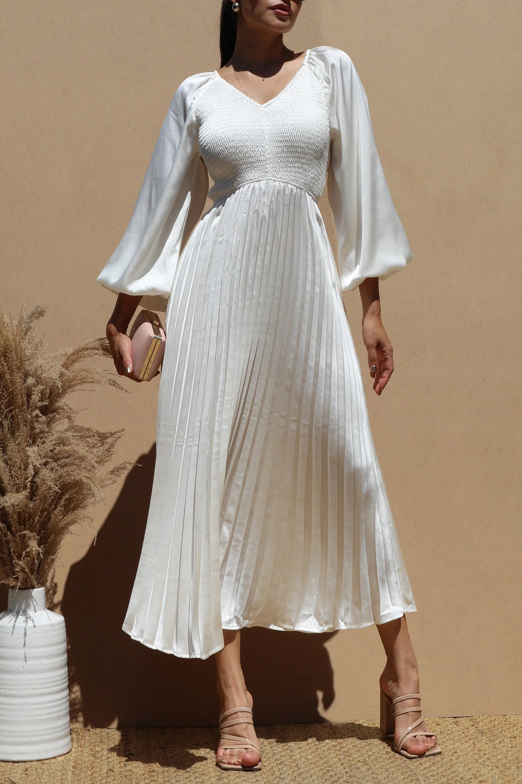 Plisado Vestido Perlado