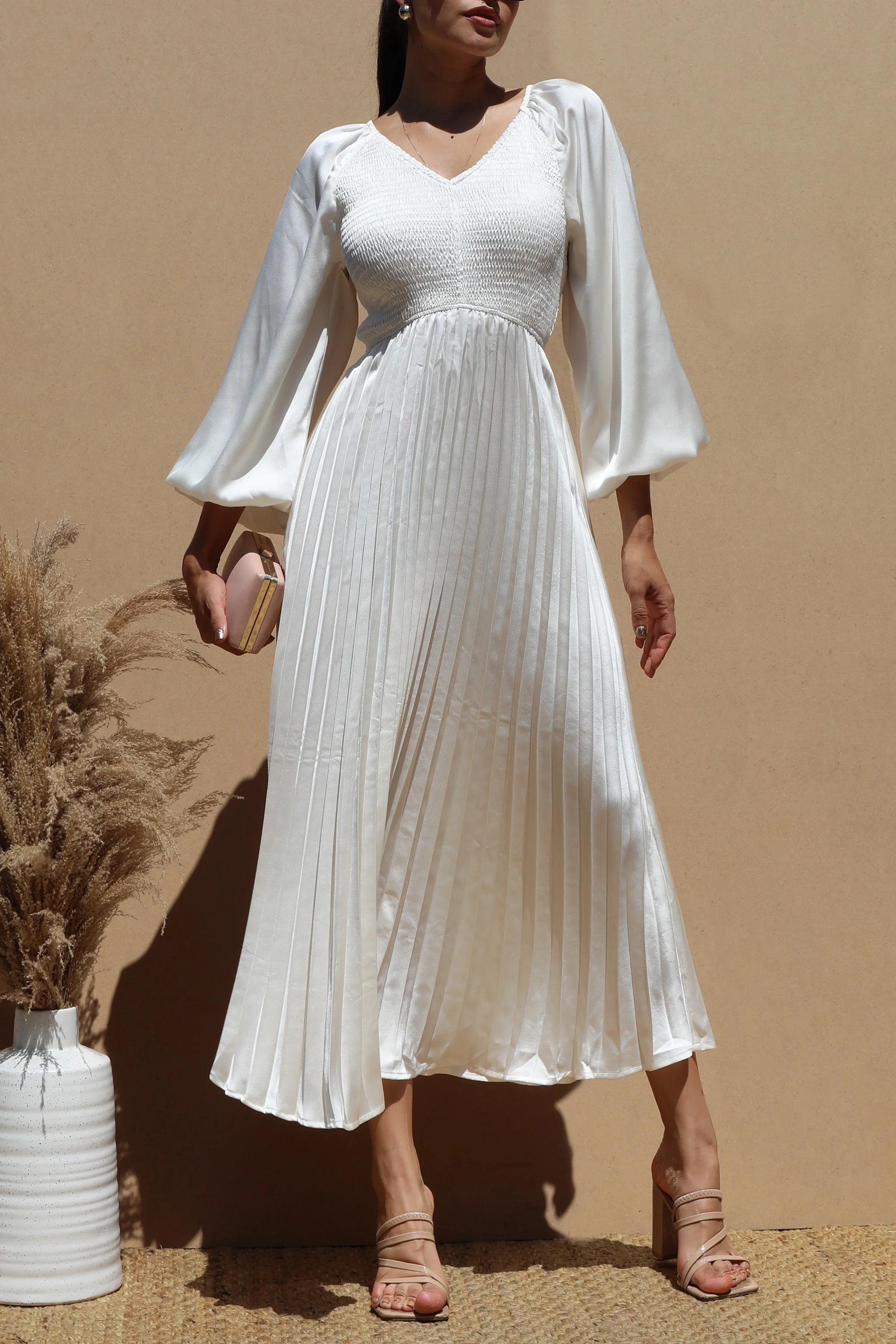 Plisado Vestido Perlado