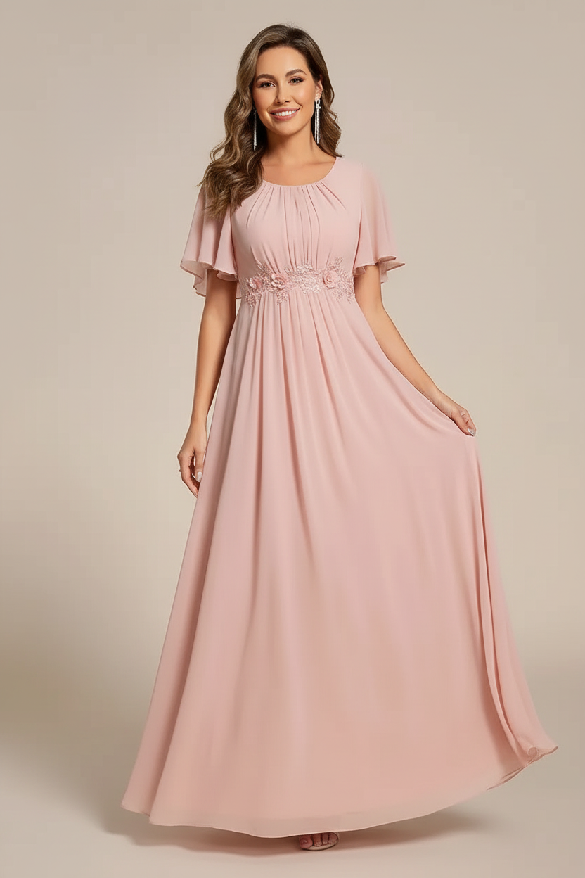 Elegant Short Sleeve Evening Gown
