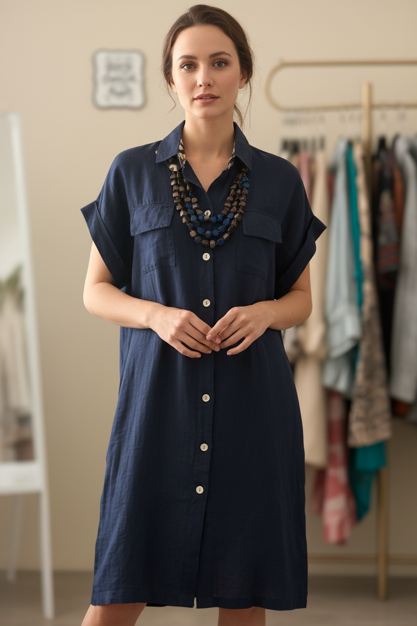 Vestido de Lino - Azul Marino