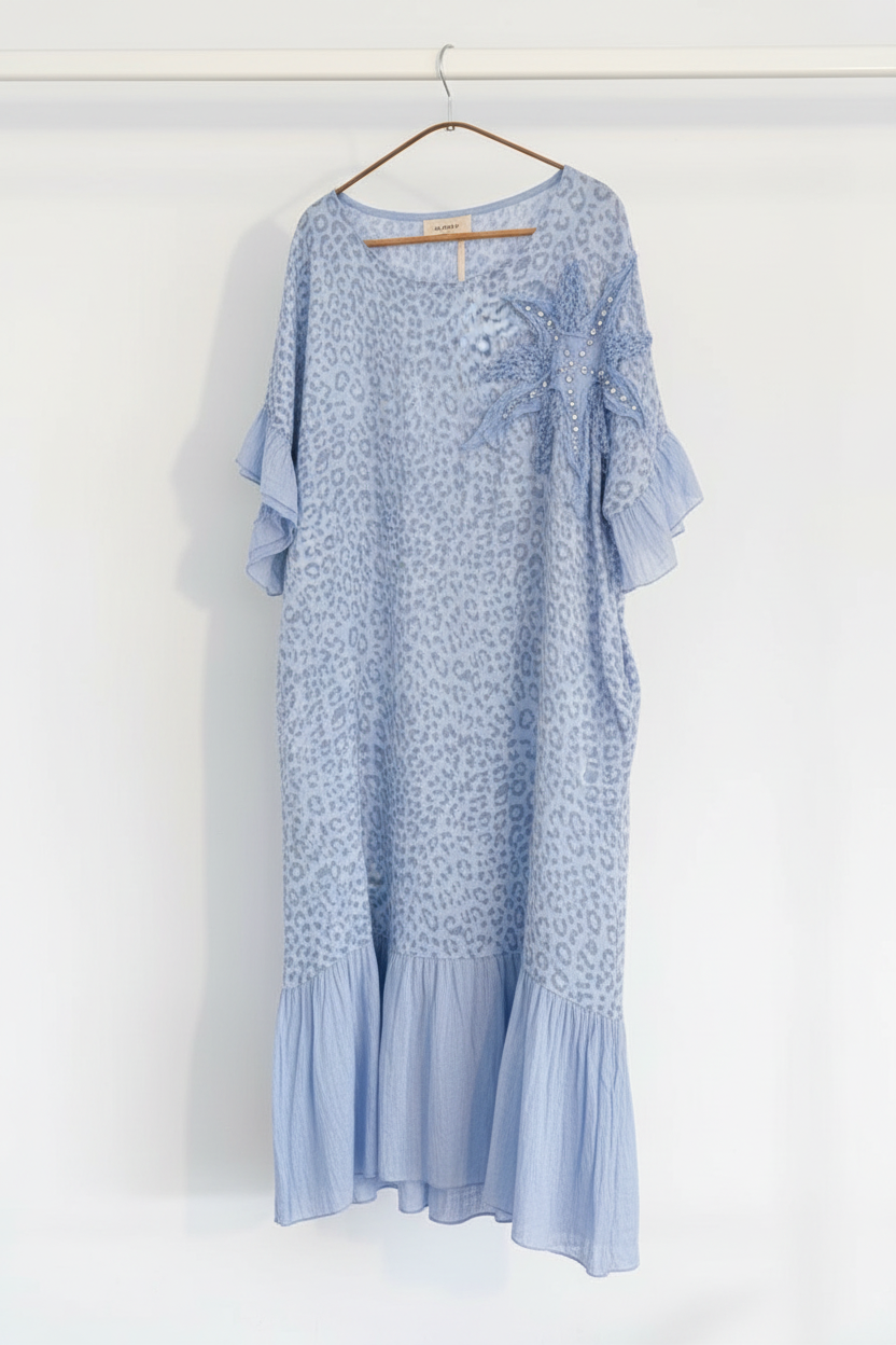 Vestido de Lino Elegante Azul en Hanger Display